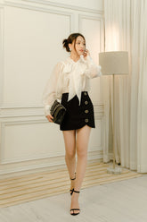 Sheer Organza Blouse with Statement Bow Tie Neckline and Voluminous Puff Sleeves