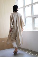 Linen Longline Jacket with Button-Back Detail and Relaxed Drop-Shoulder Silhouette