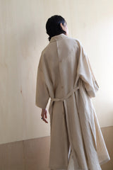 Linen Longline Jacket with Button-Back Detail and Relaxed Drop-Shoulder Silhouette