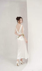 Elegant Satin Cowl Neck Midi Dress with Pearl Detail