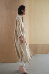Linen Longline Jacket with Button-Back Detail and Relaxed Drop-Shoulder Silhouette