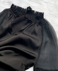 Silk A-Line Mini Dress with Sheer Ruffled Sleeves