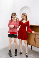 Velvet mini dress with sweetheart neckline and puff sleeves for elegant evening styling