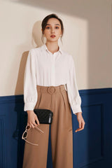 Silk Button-Up Shirt with Tailored Cuffs and Streamlined Fit