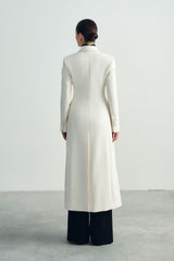Tailored Wool Maxi Coat With Notched Lapels And Streamlined Silhouette For Elevated Styling
