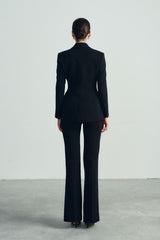 Structured Wool Blend Blazer with Sculpted Waist and Double-Breasted Closure