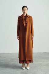 Long Wool Coat With Tailored Lapels And Belted Back Detail For Sophisticated Layering