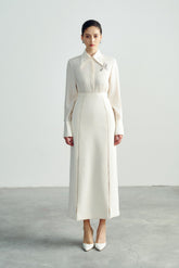 High-Waisted Midi Skirt with Slit Details in Soft Draping Crepe Fabric