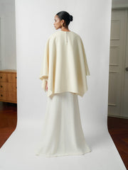 Flowing Blend Cape with Sculptural Drape and Structured Back Zipper Detail