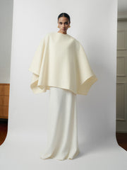 Flowing Blend Cape with Sculptural Drape and Structured Back Zipper Detail