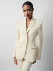 Structured Wool Blazer With Sharp Lapels And Tailored Fit For Modern Power Dressing