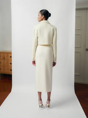Tailored Blend Skirt With Draped Panel And High Waist Midi Silhouette