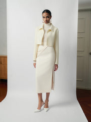 Tailored Blend Skirt With Draped Panel And High Waist Midi Silhouette
