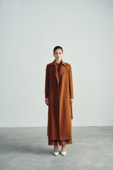 Long Wool Coat With Tailored Lapels And Belted Back Detail For Sophisticated Layering