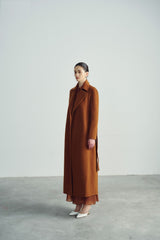 Long Wool Coat With Tailored Lapels And Belted Back Detail For Sophisticated Layering