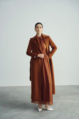 Long Wool Coat With Tailored Lapels And Belted Back Detail For Sophisticated Layering