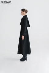 Double-Breasted Wool Blend Trench Coat with Epaulettes and Detachable Belted Waist