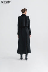 Double-Breasted Wool Blend Trench Coat with Epaulettes and Detachable Belted Waist