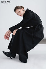 Double-Breasted Wool Blend Trench Coat with Epaulettes and Detachable Belted Waist