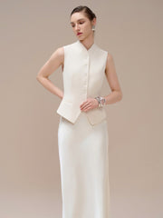High-waisted silk skirt with fluid drape and floor-length silhouette for timeless elegance