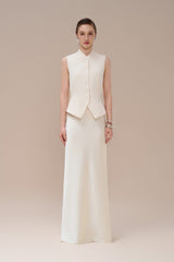 High-waisted silk skirt with fluid drape and floor-length silhouette for timeless elegance