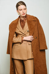 Textured Wool-Blend Coat With Oversized Lapels And Double-Breasted Silhouette