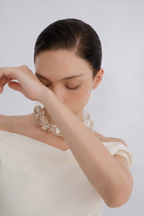 Off-Shoulder Textured Crepe Gown With Draped Neckline And Floor-Length Silhouette