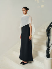 Asymmetric Evening Gown With Sheer Overlay And Open Back Tie Detail For Formal Occasions