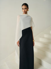 Asymmetric Evening Gown With Sheer Overlay And Open Back Tie Detail For Formal Occasions