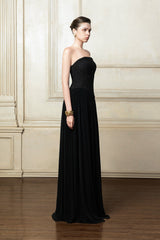 Strapless Maxi Dress With Pleated Velvet Skirt And Embellished Bodice