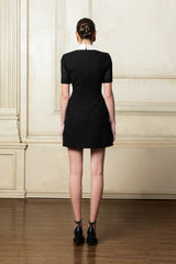 Tweed Mini Dress with Contrast Satin Lapel and Bow Detail for Sophisticated Occasions