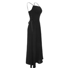 Robe midi en soie avec détails lacés sur les côtés et fines bretelles pour une silhouette raffinée sans effort