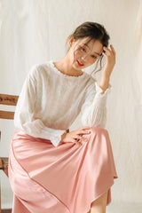 Bias-Cut Silk Skirt with Midi Length and Flowing Draped Finish for Elegant Styling