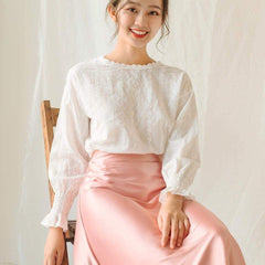 Bias-Cut Silk Skirt with Midi Length and Flowing Draped Finish for Elegant Styling
