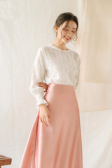 Bias-Cut Silk Skirt with Midi Length and Flowing Draped Finish for Elegant Styling