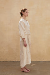 Robe décontractée en lin boutonnée sur le devant avec lien à la taille réglable