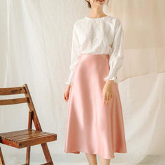 Bias-Cut Silk Skirt with Midi Length and Flowing Draped Finish for Elegant Styling