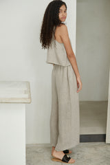 Pantalon large en lin avec taille élastique et silhouette décontractée