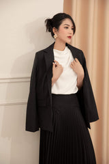 High-Waisted Pleated A-Line Silk Skirt with Flowing Midi Hem and Tailored Waistband