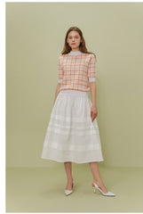 A-Line Poplin Skirt with Wide Waistband and Textured Panel Detailing