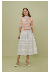 A-Line Poplin Skirt with Wide Waistband and Textured Panel Detailing