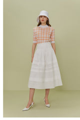 A-Line Poplin Skirt with Wide Waistband and Textured Panel Detailing