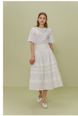 A-Line Poplin Skirt with Wide Waistband and Textured Panel Detailing