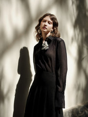 Flared High-Waisted Semi-Sheer Linen Skirt With Flowing Full-Length Silhouette