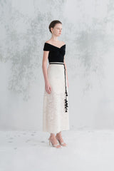 Off-Shoulder Knot Front Top with Draped Neckline and Contoured Silhouette