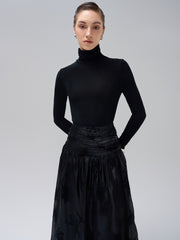 Fitted Knit Turtleneck Top With Long Sleeves and Minimalist Second-Skin Silhouette