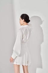 Pleated organza mini skirt with structured waistband and soft flare silhouette for women