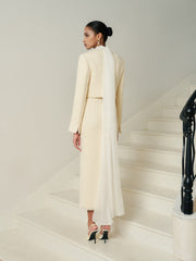 Structured Long-Sleeve Blend Tweed Jacket with Clean Collarless Front and Cropped Hem