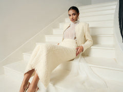 Structured Long-Sleeve Blend Tweed Jacket with Clean Collarless Front and Cropped Hem