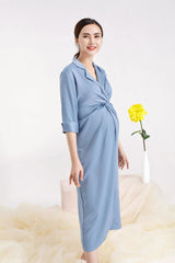 Silk V-Neck Maternity Dress with Knot Front Detail